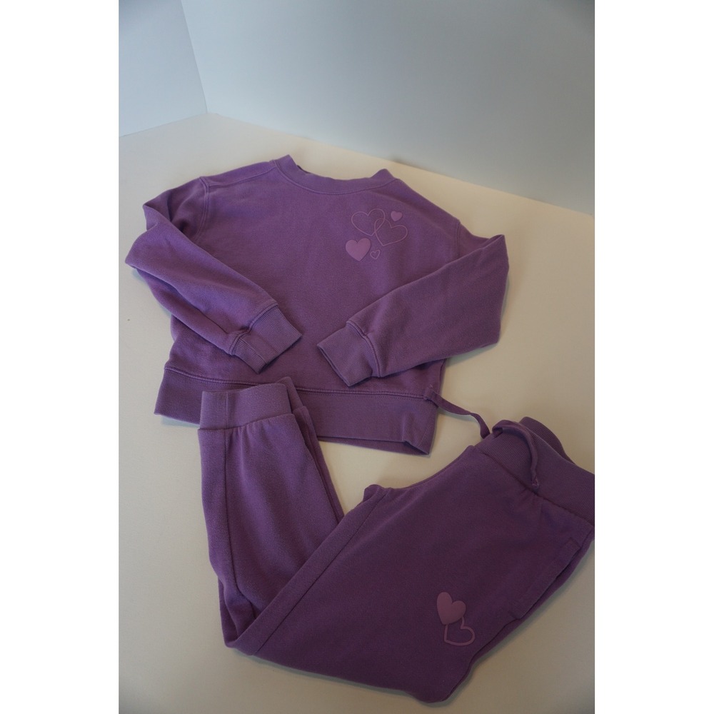 Wonder Nation Girls Purple Heart Fleece Sweatshirt and Joggers Set Size S 6-6X